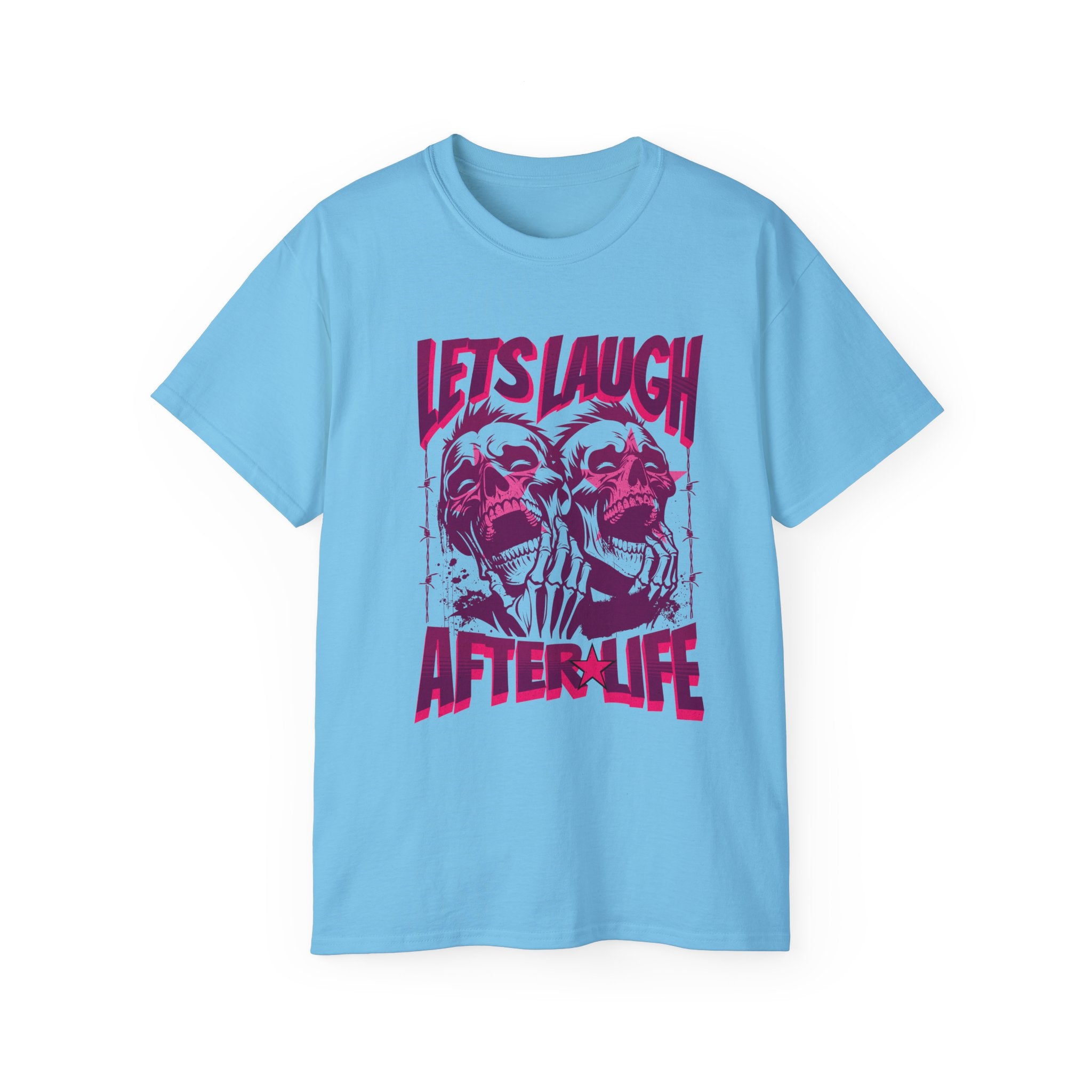 Let's Laugh After Life - Unisex Cotton Crew Tee (Front) - Damned Threads